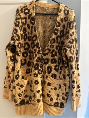 Free People State Time  Leopard-Print Open Cardigan in Camel and Black